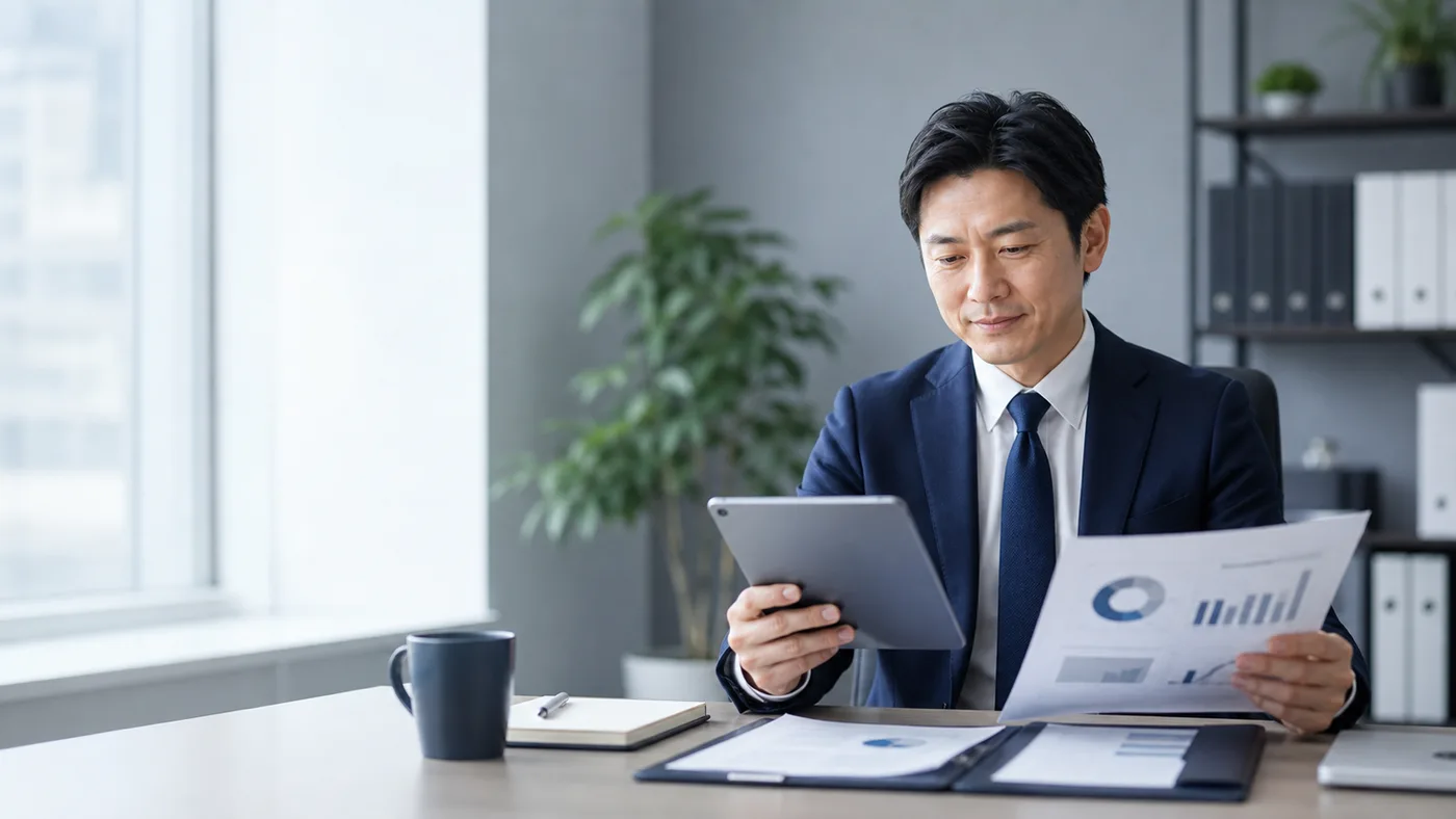 数字に集中できる、余裕のある経営者の執務シーン